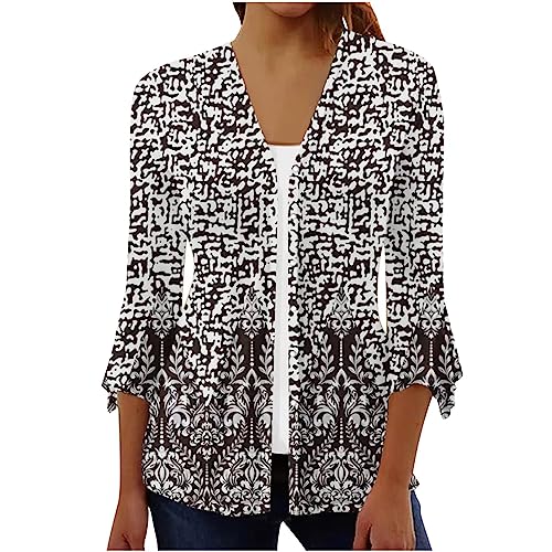 3/4 Sleeve Shirts for Women Bell V Neck Graphic T Shirts Button Pleated Tops Elegant Vintage Floral Blouse