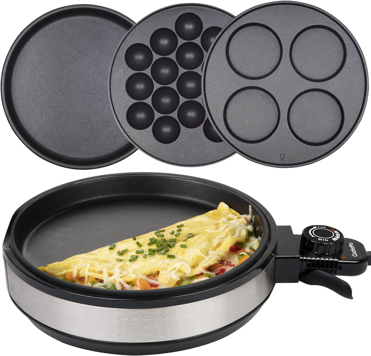 Multi Baker Deluxe- Baking Made Easy- Electric Appliance with Temp Control, 3 Interchangeable Skillets for Grilling Baking or Dessert Making- Grilled Cheese Omelets Pizza, Sandwiches, Cake Pops, Gift