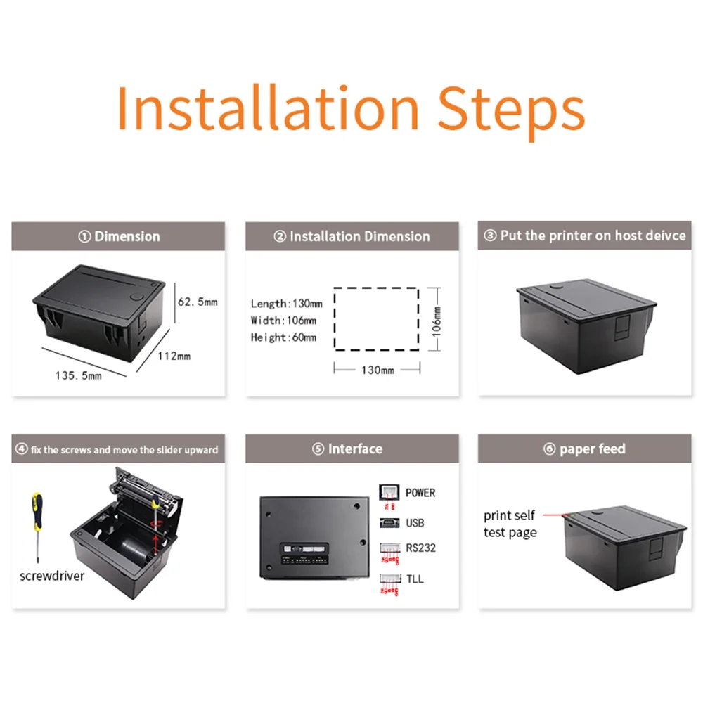 Dadypet Thermal Printer,Thermal Printer With Width 180mm/s Speed Compatible With Windows 180mm/s Speed Auto Commands 72mm Width With Windows Linux Auto Paper Cutter Printer With Ttl+rs232+usb