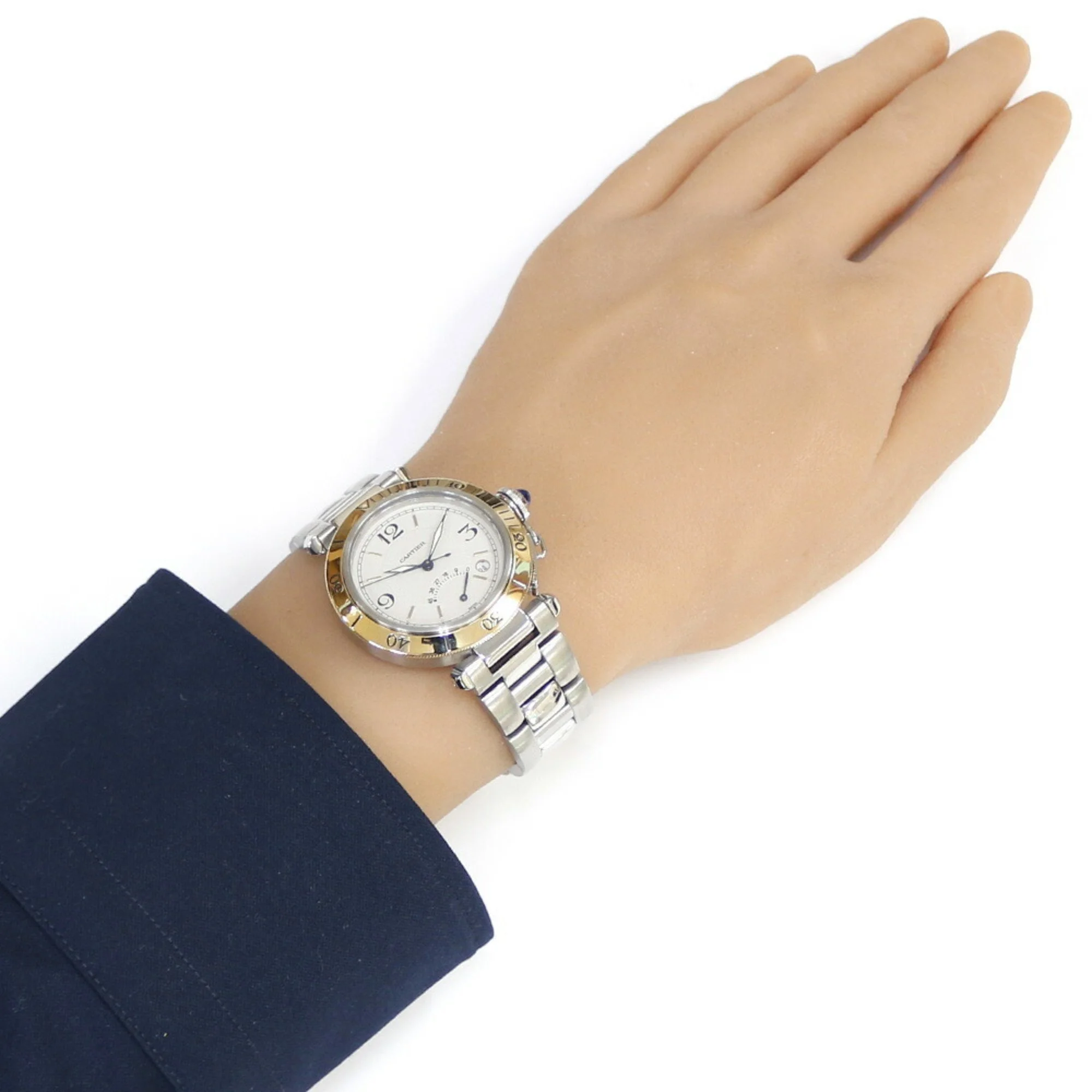 Pre-Owned Cartier Pasha Power Reserve Watch Stainless Steel 1033 Automatic Men's CARTIER Overhauled Manufacturer Inspected (Good)