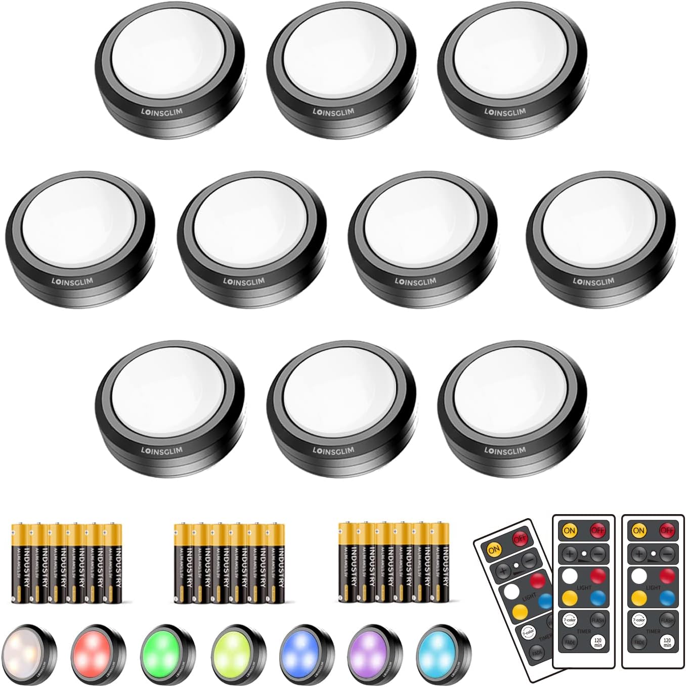 LED Puck Lights with Remote,7 Colors Under Cabinet Lighting Wireless,Battery Operated RGB Lights Dimmable, Push Lights for Closet,Kitchen,Under Counter Lights Bar Display Shelf (10 Pack)