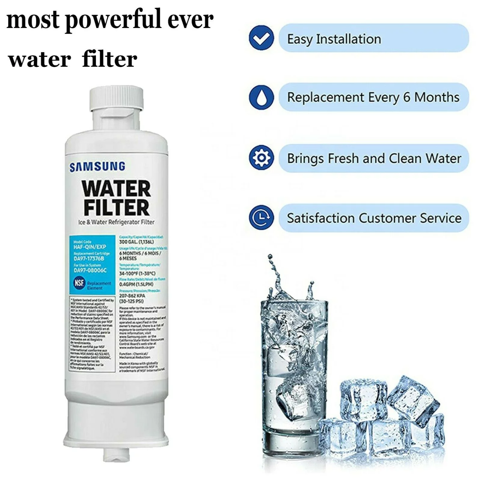 2 Pcs Replacement For HAF-QIN/EXP, DA97-17376B, DA97-08006C, HAF-QIN Refrigerator Water Filter