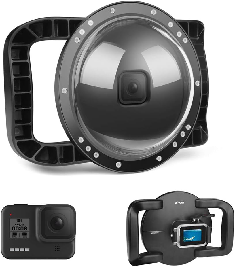 D&F Dual Handles Dome Port for GoPro Hero 8 Black, 45m/147ft Underwater Dome Lens Builted-in Waterproof Housing Case for Go Pro 8 with Waterline Diving Accessory
