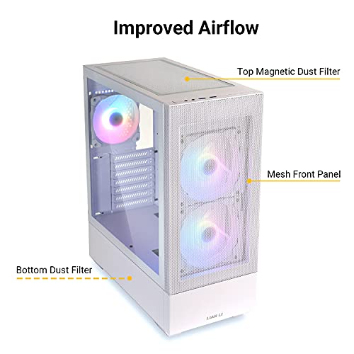 LIAN LI High Airflow Mid-Tower ATX PC Case with RGB Fans, Tempered Glass Side Panel, USB-C Port (LANCOOL 205 MESH C, White)