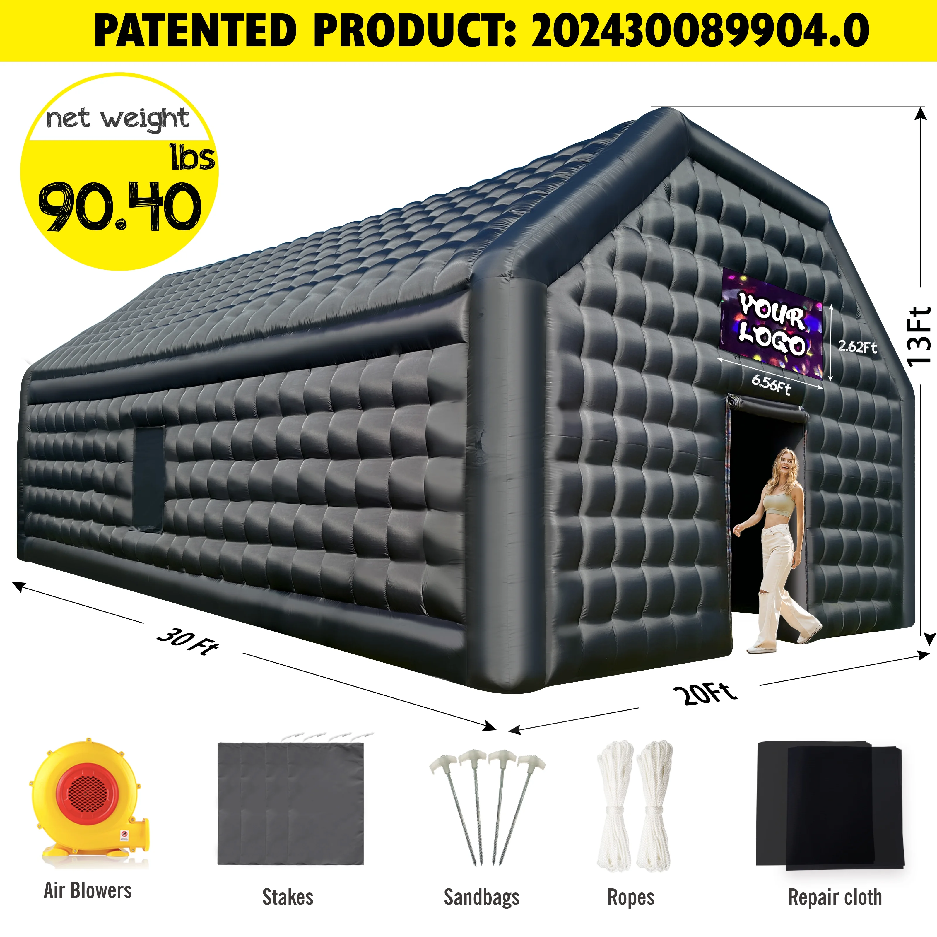 WARSUN Large Black Inflatable Night Club 30x20x13Ft Inflatable Party Tent with Logo Area Disco Cube Gazebo Event House