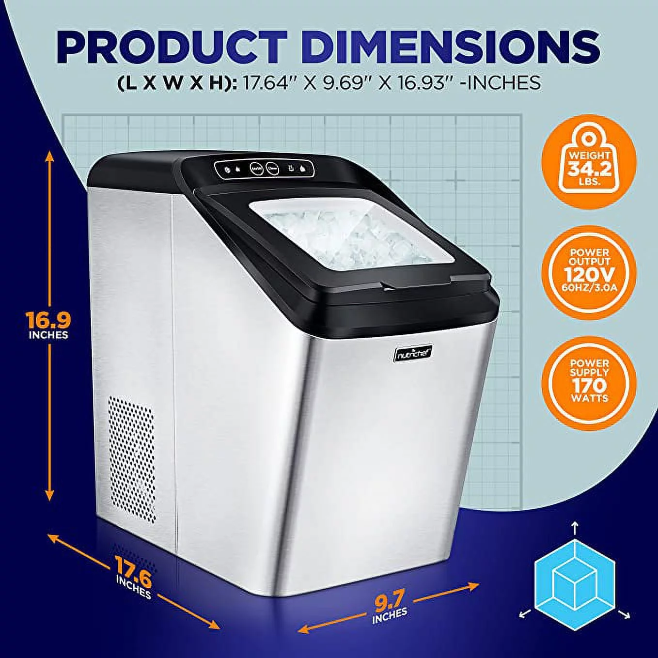 Countertop Nugget Ice Maker Machine - Electric Nugget Ice Maker Countertop with Ice Scoop and Basket