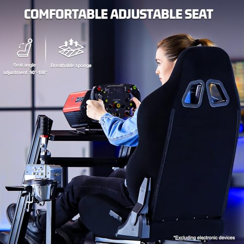 Marada Aluminum Profile Racing Simulator Cockpit with Seat, Unlimited Adjustment, Fit for Thrustmaster/Fanatec/Moza/Logitech G29 GPro,Sim Frame 8040, Not Include Steering Wheel,Pedals,Handbrake
