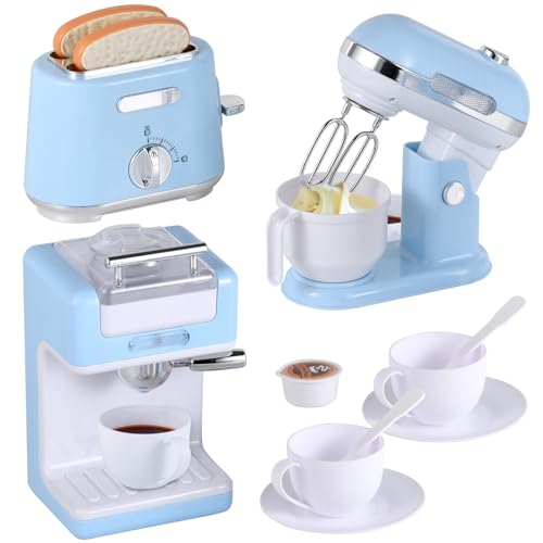 Kitchen Appliances Toys, Play Kitchen Accessories, Toy Kitchen Appliances for Kids, Pretend Kitchen Toys with Coffee Maker, Mixer and Toaster, Toy Kitchen Set Birthday Gift for Kids Ages 3+ (Pink)