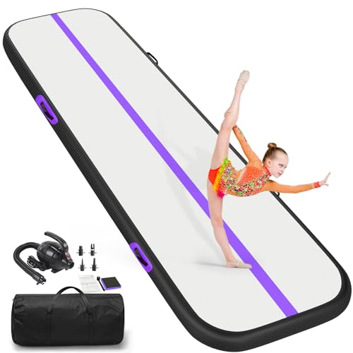 Air Gymnastics Tumbling Mat, 6.6ft/10ft/13ft/16ft/20ft Inflatable Track Mat for Home/Outdoor Training, 4/8 inch Thick Gym Mat with Electric Pump for Kids & Adults