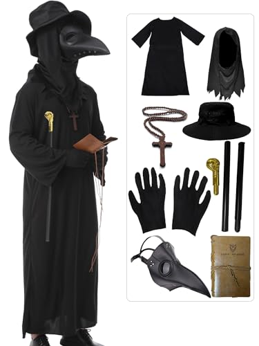 HAOSUN Plague Doctor Costume Set 8 in 1 Halloween Costumes Plague Doctor Mask Outfit for Men Adults (M size)