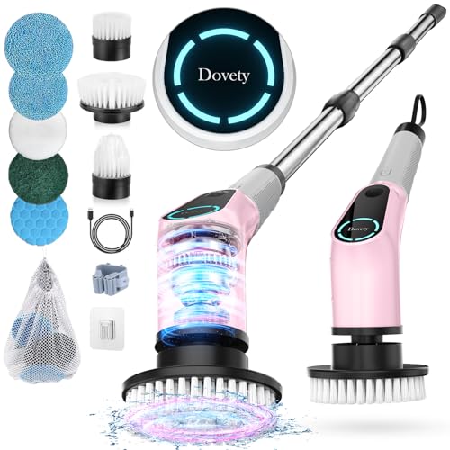 Electric Spin Scrubber, Cordless Cleaning Brush, Shower Scrubber with 8 Replaceable Brush Head, Power Cleaning Brush with Extension Handle, 2 Adjustable Speed, for Bathtub Grout Tile Floor - Radiant Selections