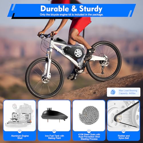 100CC Bike Motor Kit 4-Stroke Bicycle Engine Kit 3.5HP Bicycle Gasoline Engine Motor Air-Cooling Bike Motor Kit for Mountain Bikes, Road Bikes