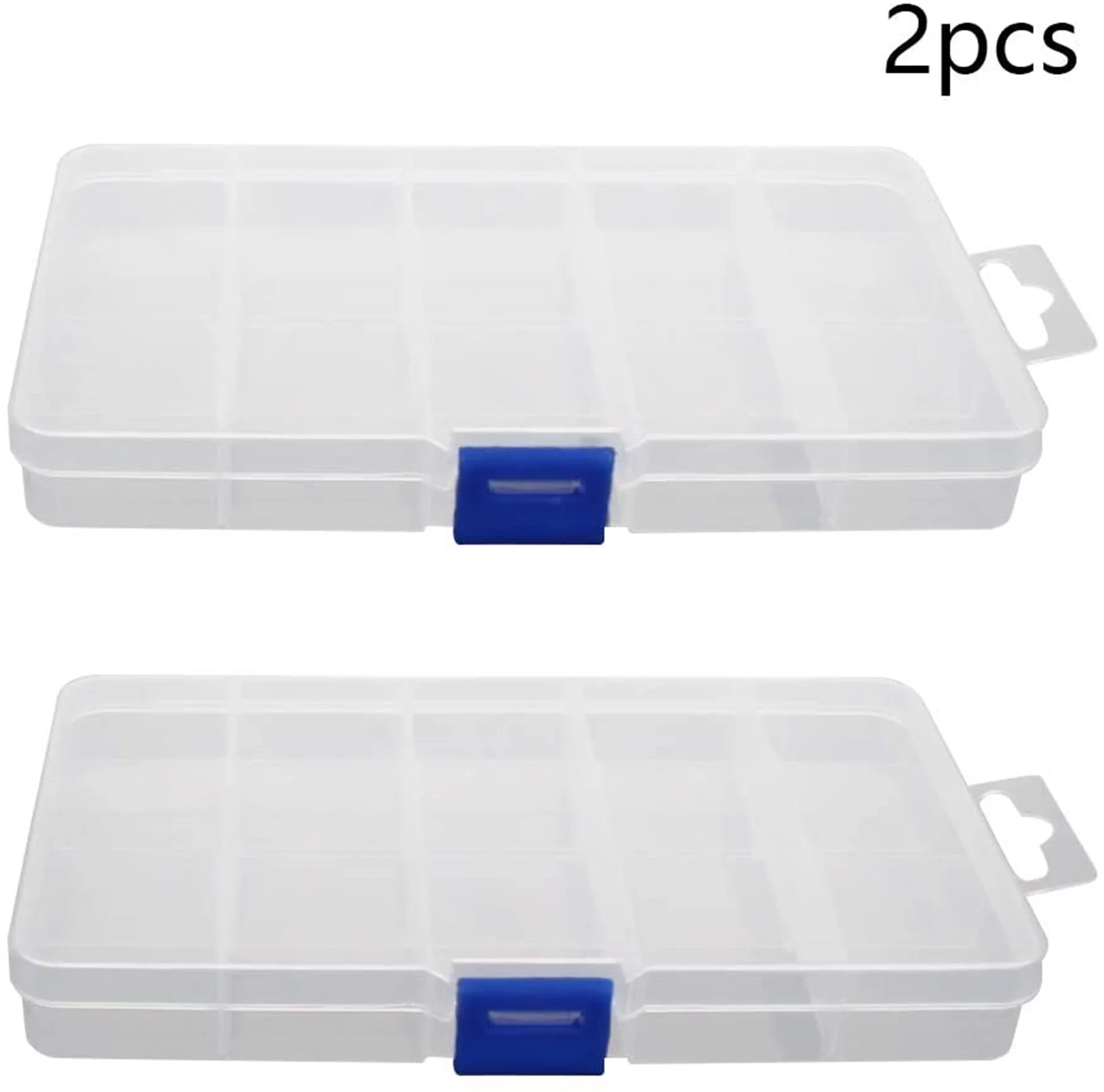 PP Component Storage Box Plastic Organizer Adjustable Container 15 Removable Grids Tool Boxes for Electronic Component Small Accessories Transparent Color 2Pcs