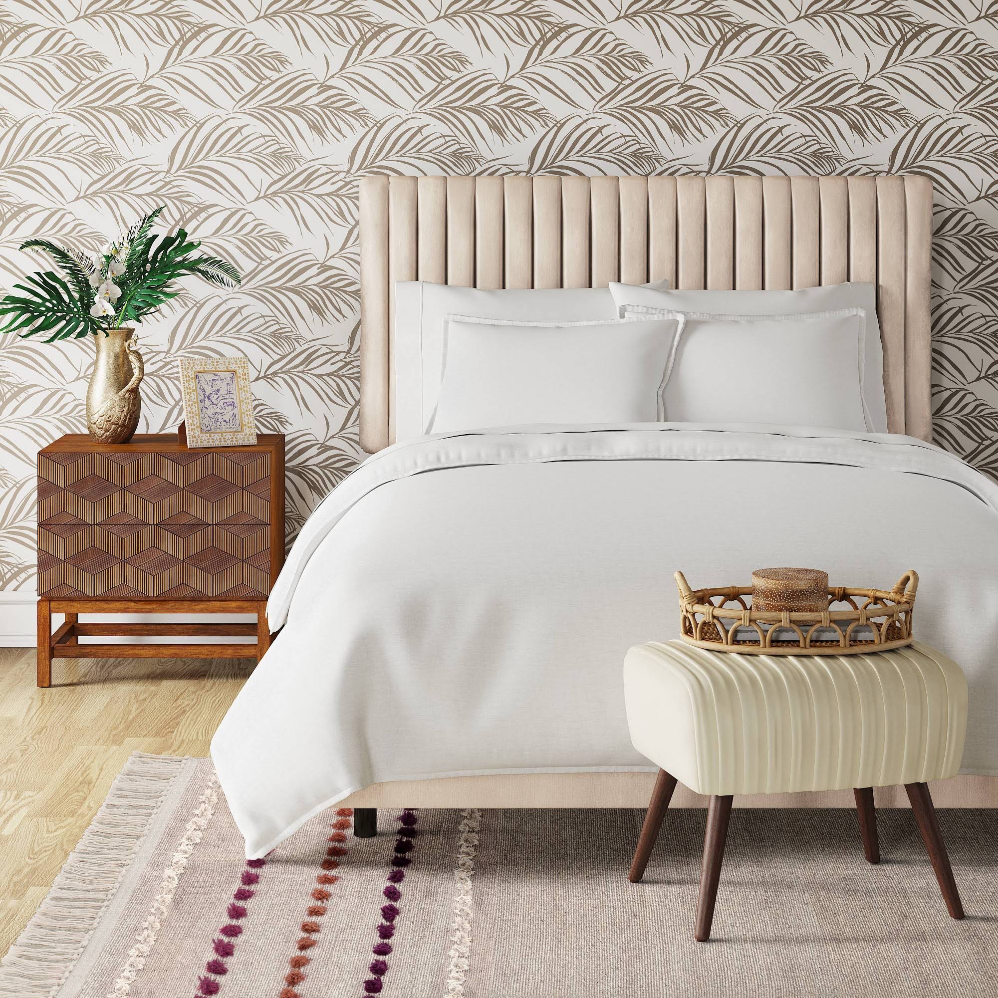 Queen Velvet Channel Headboard Cream Velvet - Opalhouse