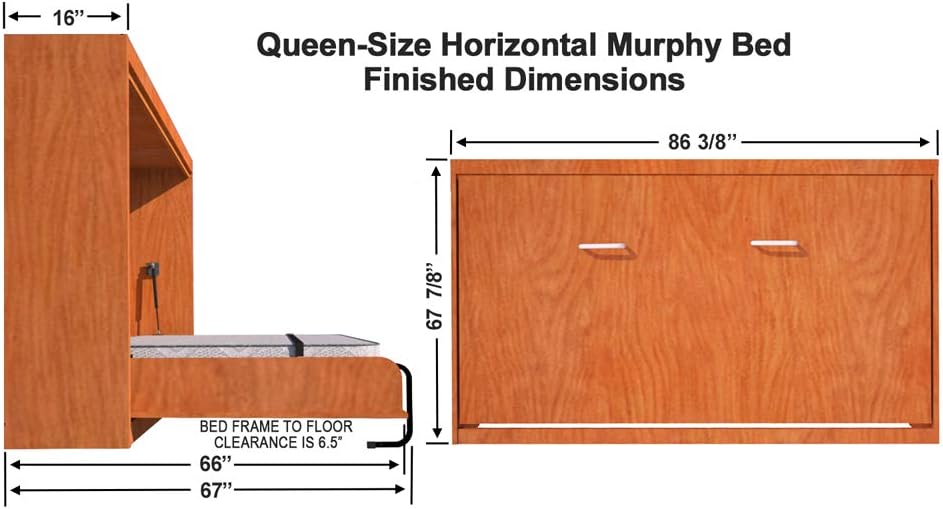 Murphy Bed Queen Size Hardware Kit - DIY Wood Frame Folding Cabinet Wall Bed for Guestroom Easy to Build, Made in USA, (Queen - Horizontal)