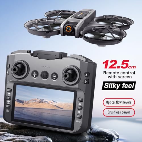 OBEST RC Drone With Screen On Controller (5.9in), Brushless Motor Drone with Dual Cameras (Electric Angle Adjustment), Optical Flow Positioning, 6CH Gyro, WIFI FPV, 100m Range, True 12-15min Flight (1800mAh), 3 Speeds, Headless Mode, LED Lights, USB