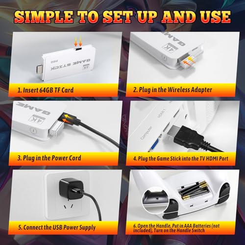 Retro Game Console Stick,Retro Game Stick with Built-in 23+ Emulators, 20,000+ Games, 4k Hdmi Output & 2.4GHz Wireless Controller, Plug & Play TV Video Games(64G)