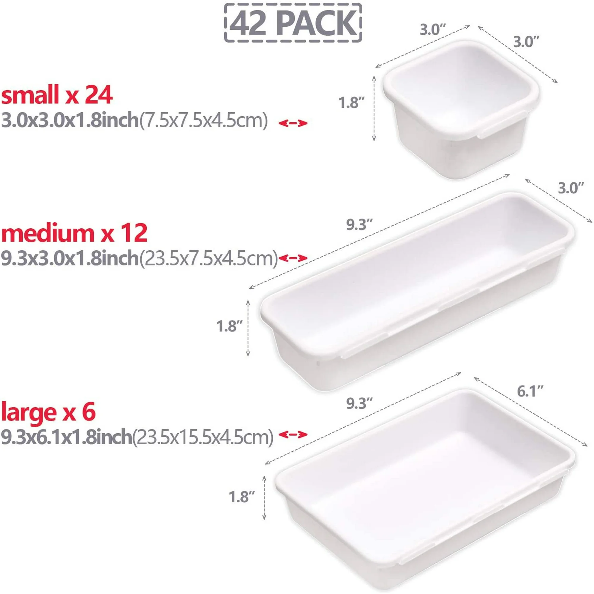 dxynlzq 42 Pack Interlocking Desk Drawer Organizer Tray Dividers Plastic Shallow Narrow Drawers Organizers Separators Storage Bins Container for Kitchen Bathroom Makeup Office Vanity Dres