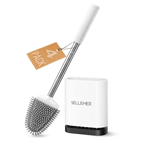 Sellemer Toilet Brush and Holder Set for Bathroom, Flexible Toilet Bowl Brush Head with Silicone Bristles, Compact Size for Storage and Organization, Ventilation Slots Base