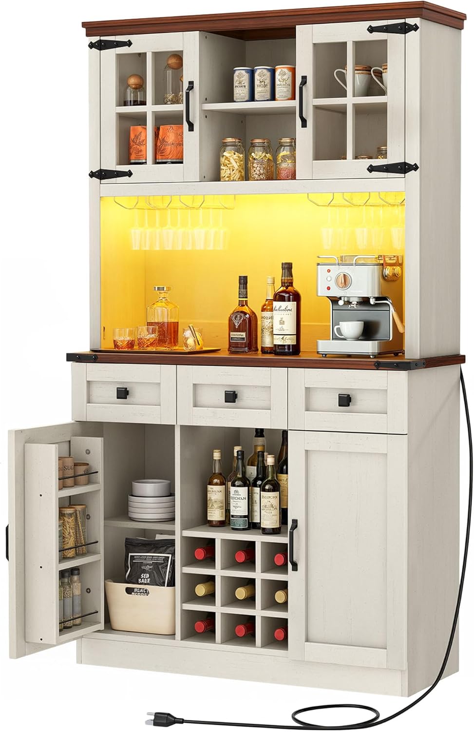 DWVO Coffee Bar Cabinet with Power Outlet/Lights, 72