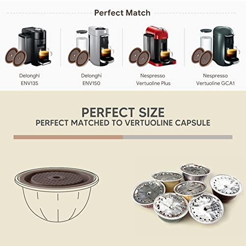 Reusable VERTUO Capsule Caps 2 Pcs + EMPTY Refillable VERTUOLINE Pods-80+150+230ml Each 3 Pcs For Vertuoline Coffee Machine, BENFUCHEN Silicone Capsule Discs For Refillable Nespresso Vertuo Pods