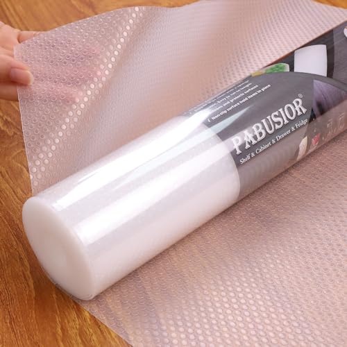 PABUSIOR Clear Shelf Liners for Cabinets, 11 Inch Wide, Easy to Cut, Non-Adhesive Kitchen Drawer Liner, Waterproof Cupboard Protect Mat for refrigerator, 11×120 Inch