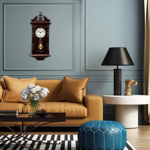 Grandfather Wall Clocks Battery Operated for Living Room Decor, Traditional Wood Wall Pendulum Clock with Westminster Chime, Makes A Great Housewarming Or Birthday Gift
