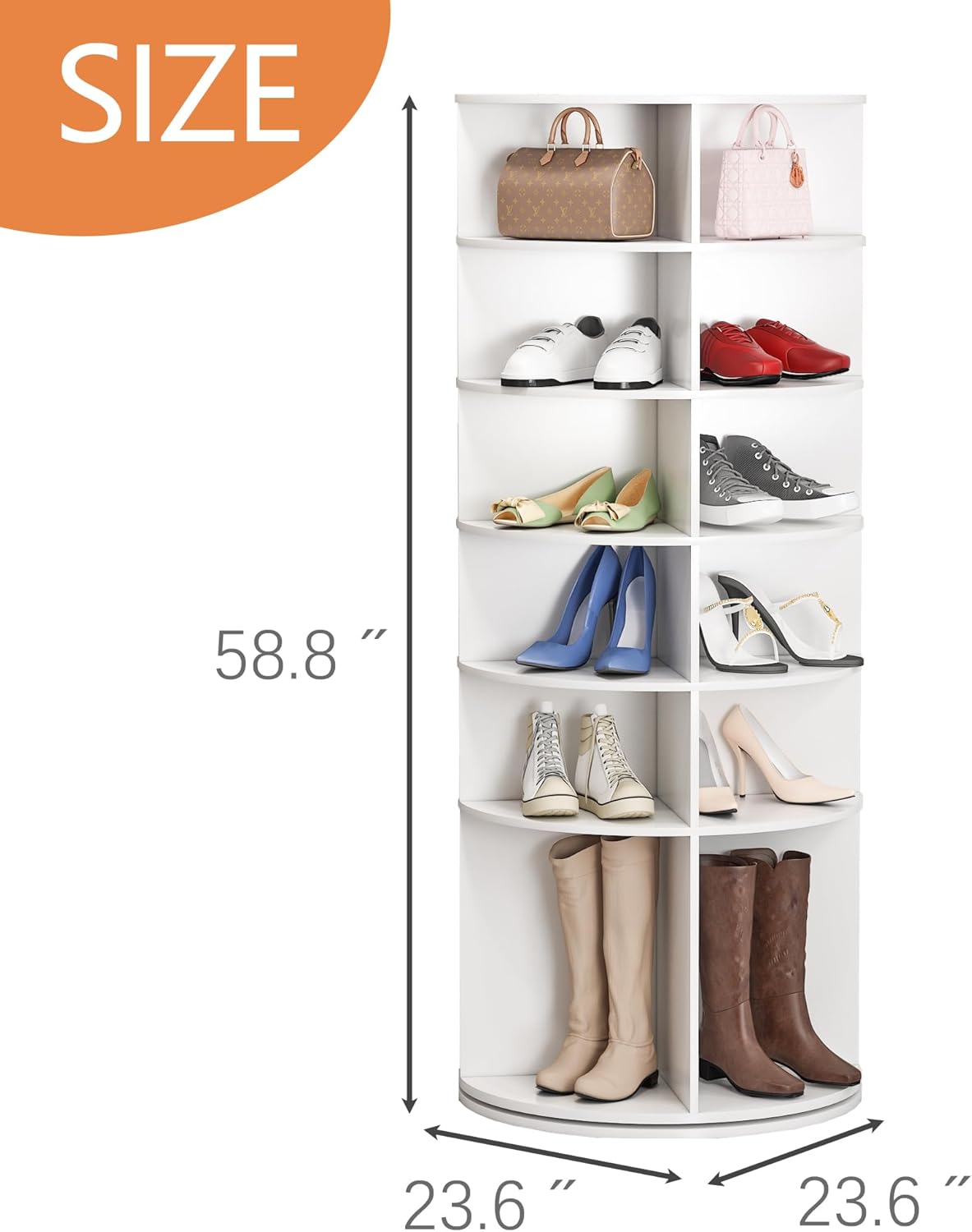 Rotating Shoe Rack Tower,6 Tier Spinning Revolving 360 Shoe Rack Display Storage Round Carousel for Vertical Handbag Rotate Shoes Corner Closet Organization Arrangement