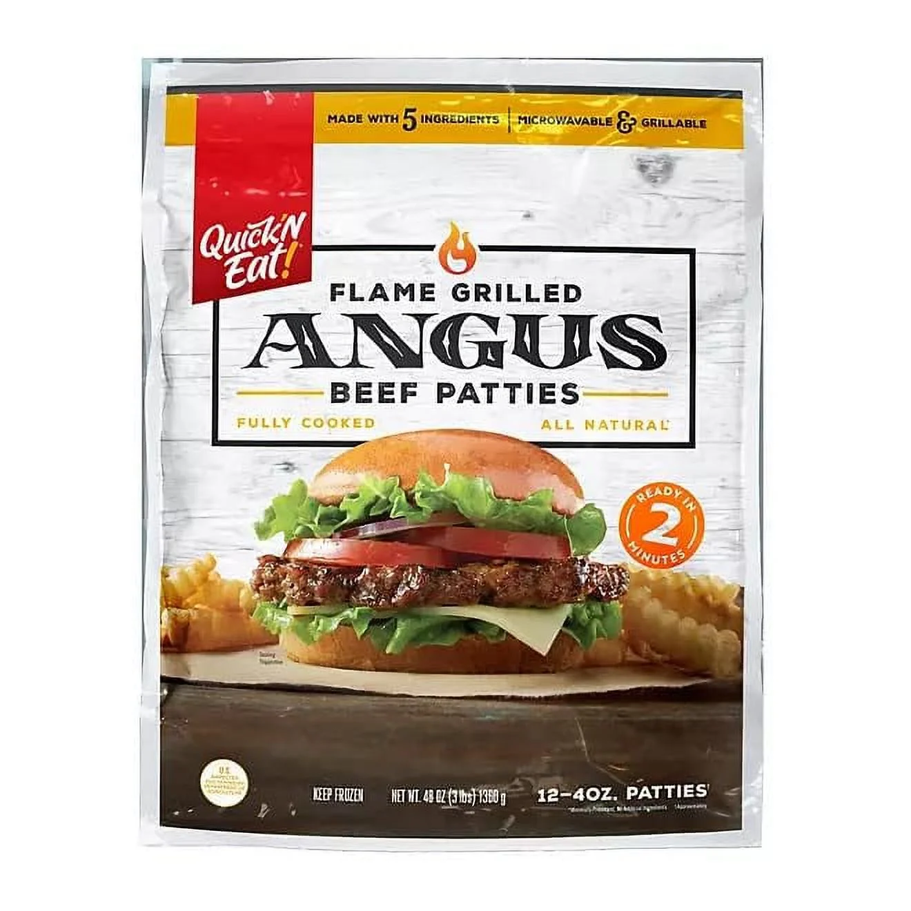 Quick N Eat Fully Cooked Burgers, 12 ct, 3 lbs - Pack of 2