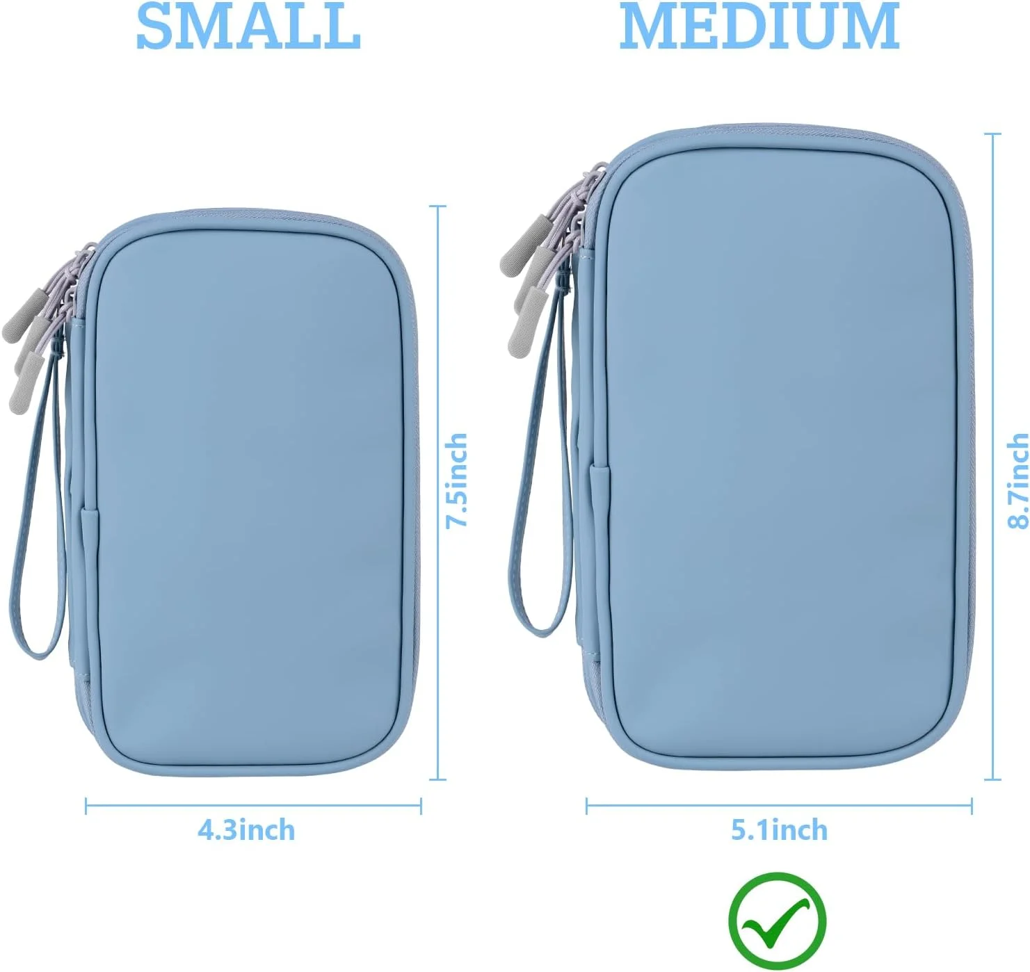 Misty Blue Cable Organizer Bag for Travel, Medium Size Tech Accessories Pouch with Charging Cords & Electronics Storage