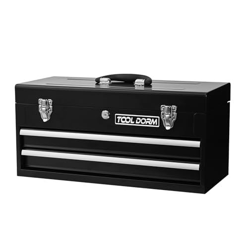 20.3“ Metal Tool Box with Drawer Portable Steel Metal Tool Box with Metal Latch Closure and Lock for Garage, Home and Warehouse (Black-3 Drawers)