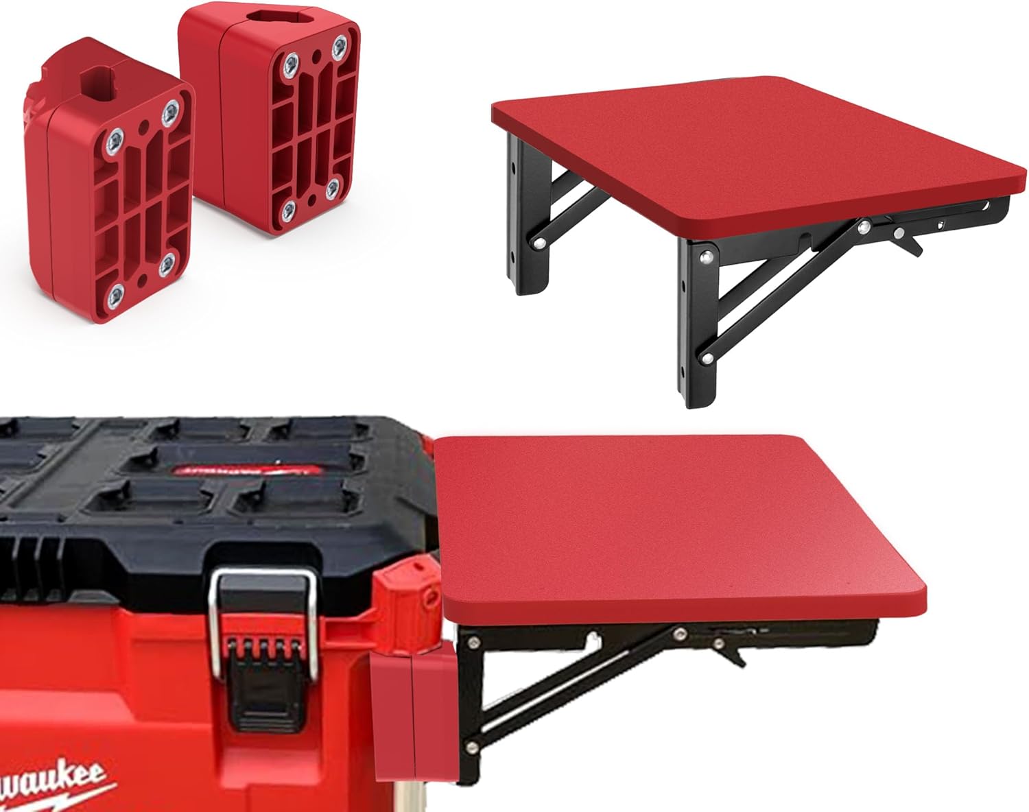 Folding/Removable Table for Milwaukee Packout，for Side Storage of Your Packout System (Red)