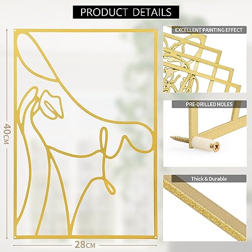 KISPATTI 4Pcs Black Metal Wall Art, Minimalist Wall Decor for Bedroom Aesthetic Modern Apartment Wall Decor for Bathroom Above Bed Living Room Women Female Home Hanging Wall Sculptures (Black)