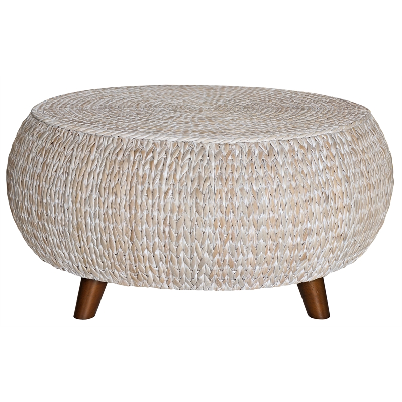 Gallerie Decor Bali Breeze Low Round Wood Accent Table in Whitewashed