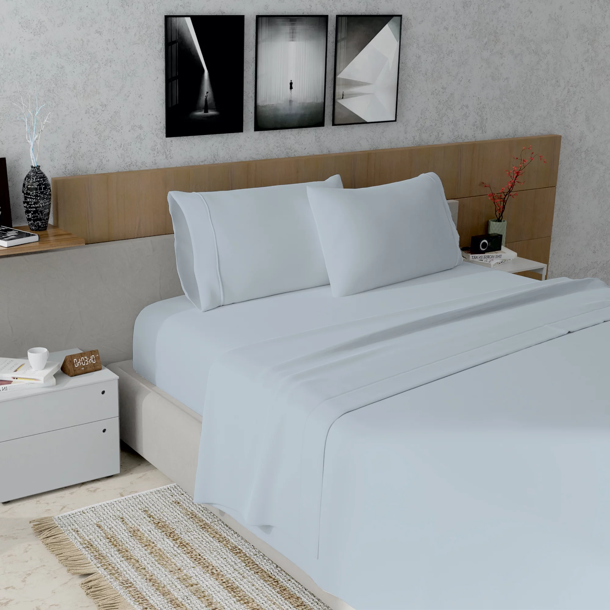 Purity Home 400 Thread Count 100% Cotton Sateen Weave Sheet Set, Full Size, Light Blue