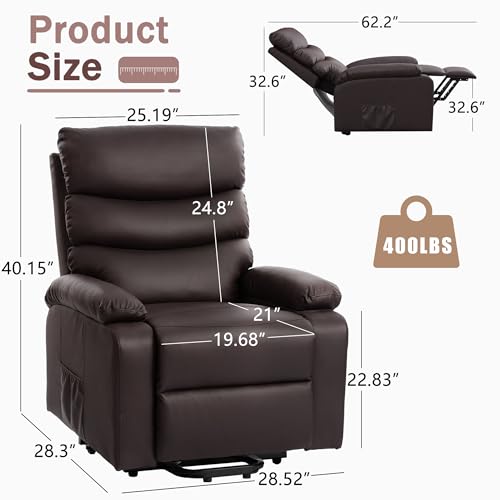 Power Lift Recliner Chair PU Leather with Heat Massage for Elderly,Electric Power Recliner Chair with 2 Remote for Seniors for Small Space,Black