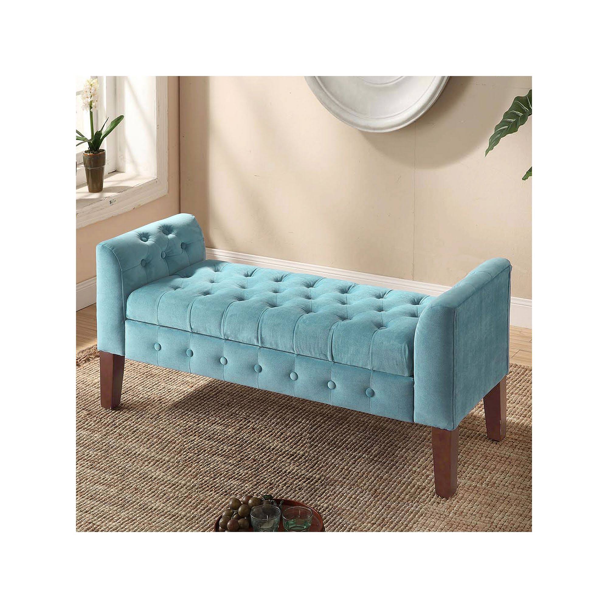 HomePop Tufted Velvet Storage Bench, Turquoise/Blue