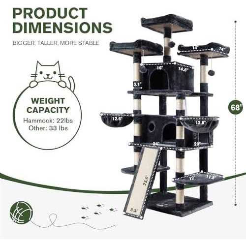 IMUsee 68 Inches Multi-Level Cat Tree for Large Cats/Big Cat Tower with Cat Condo/Cozy Plush Perches/Sisal Scratching - Pet Supplies online store
