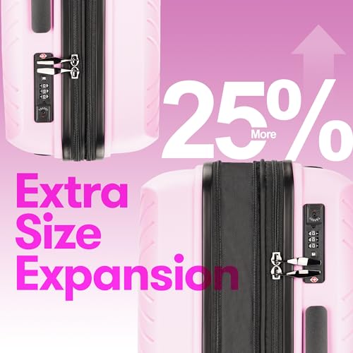 Luggage Sets 3 Piece,Hardside Expandable Luggage Sets,Large Suitcases with Wheels TSA Lock,Light Pink
