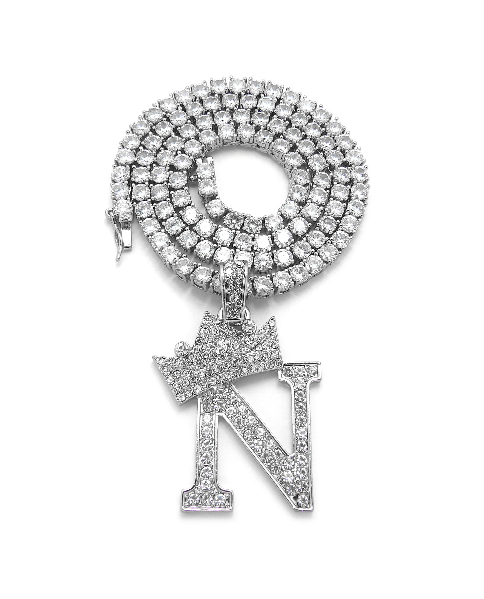 Iced Out Crown Initial Letter Pendant 4mm/18