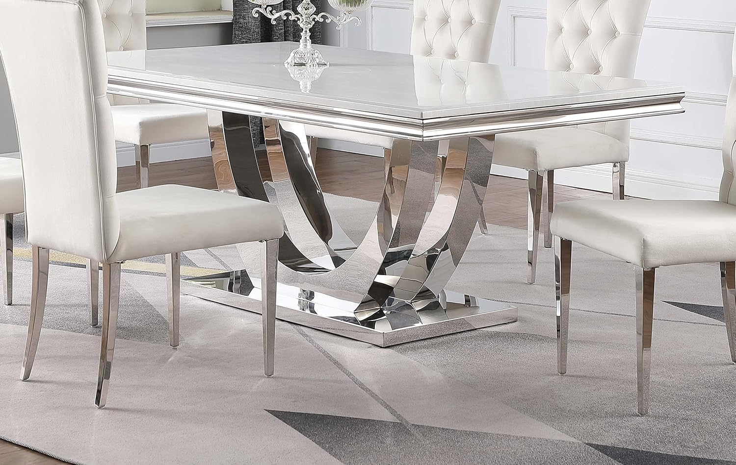 Coaster Home Furnishings Kerwin Rectangle Faux Marble Top Dining Table White and Chrome