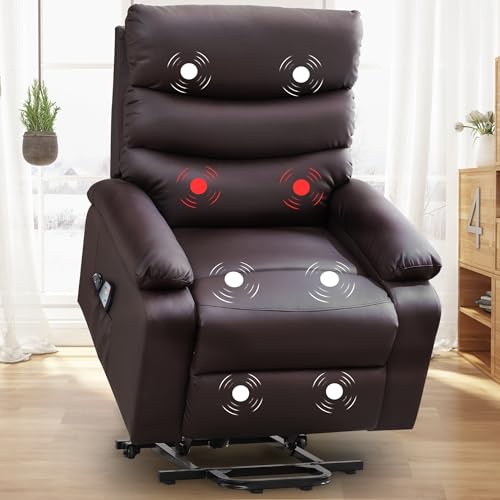 Power Lift Recliner Chair PU Leather with Heat Massage for Elderly,Electric Power Recliner Chair with 2 Remote for Seniors for Small Space,Black