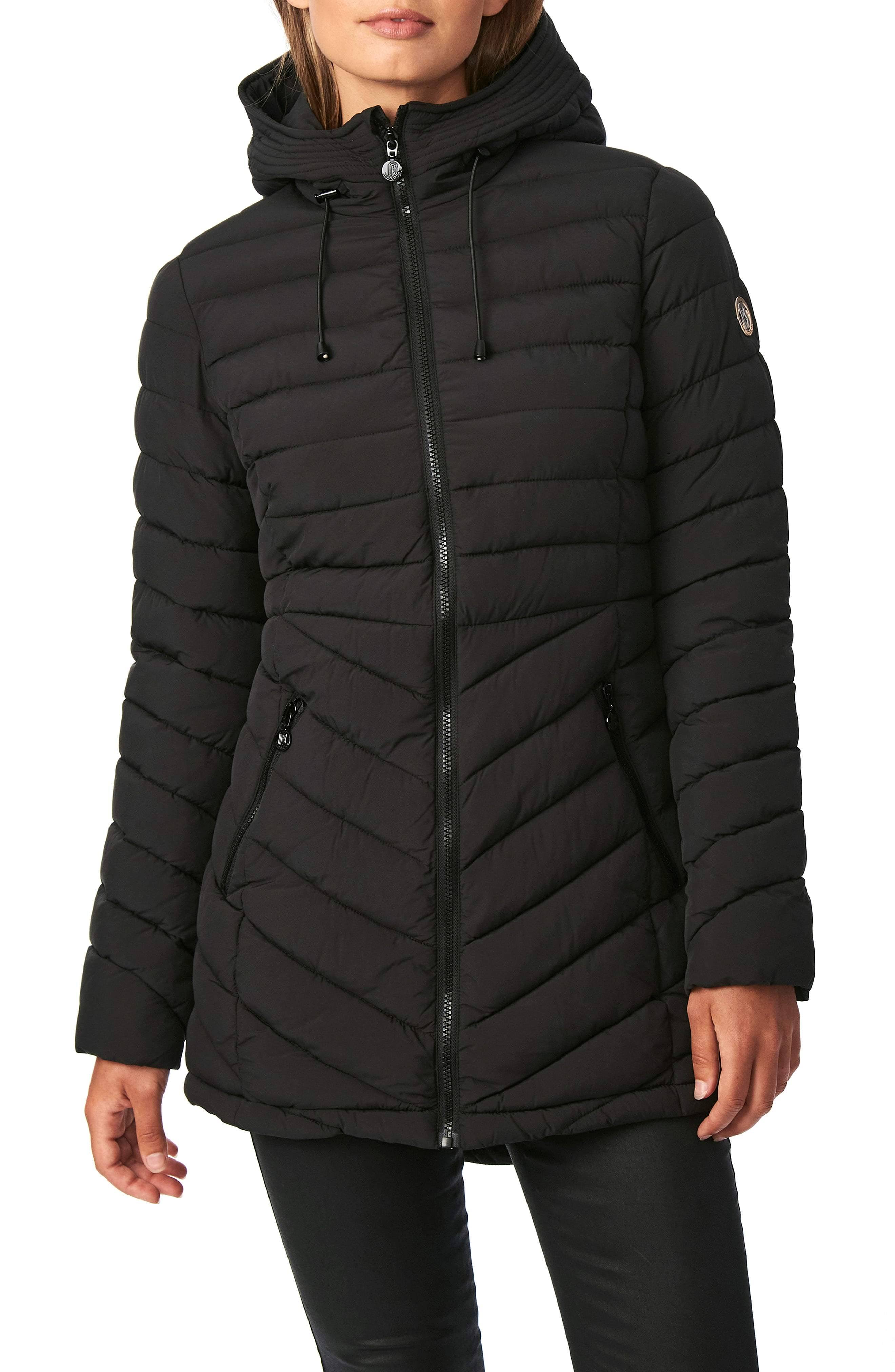 Bernardo EcoPlume Quilted Micro Touch Coat - Black