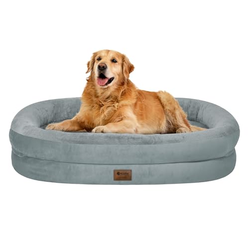 Christmas Orthopedic Washable Large Dog Bed: Memory Foam Waterproof Pet Bed with Bolsters - Removable Washable Cover for L XL XXL Large Sized Dog Bed - Non-Slip Bottom - Red