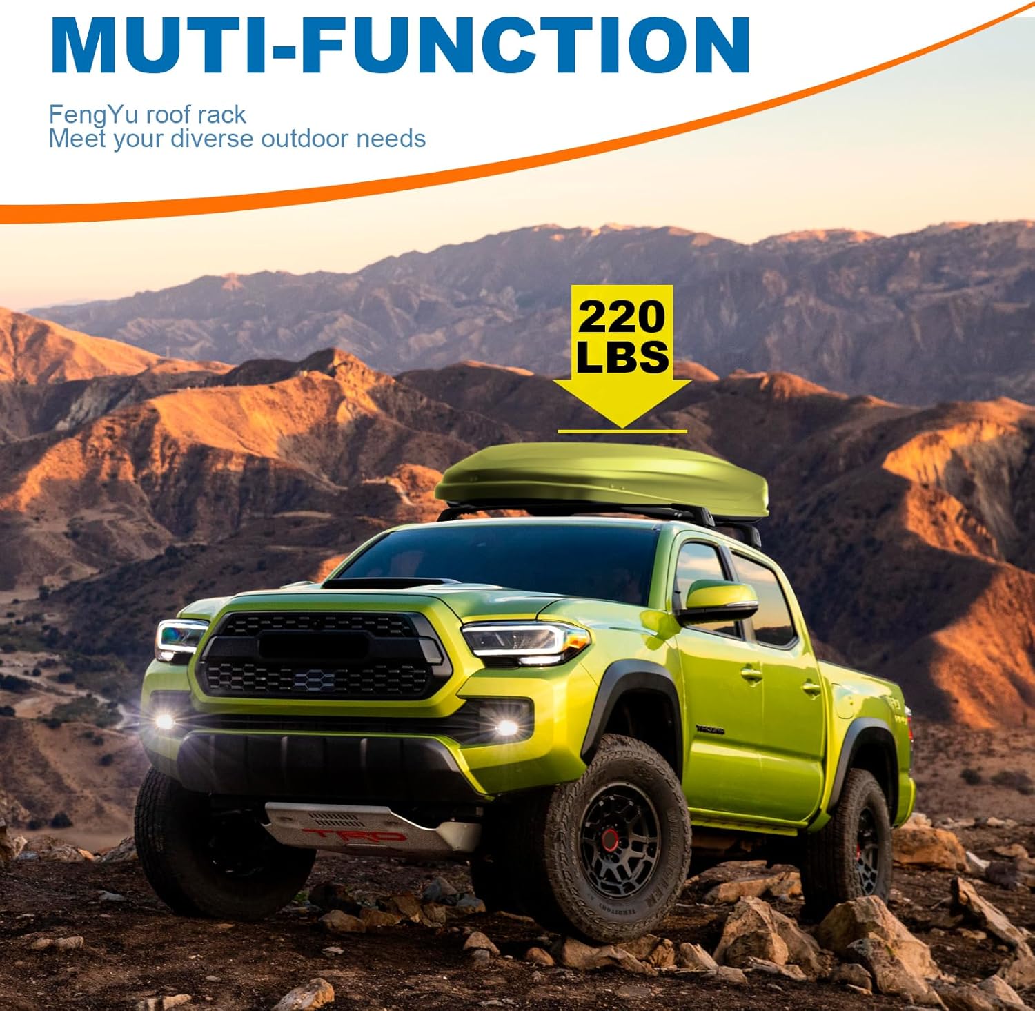 220lbs Roof Rack Cross Bars Compatible with Toyota Tacoma 2005-2023 Double Cab (without Side Rails), Heavy Duty Lockable Rooftop Aluminum Black Crossbar Bike Kayak Car Snowboard Carrier Luggage