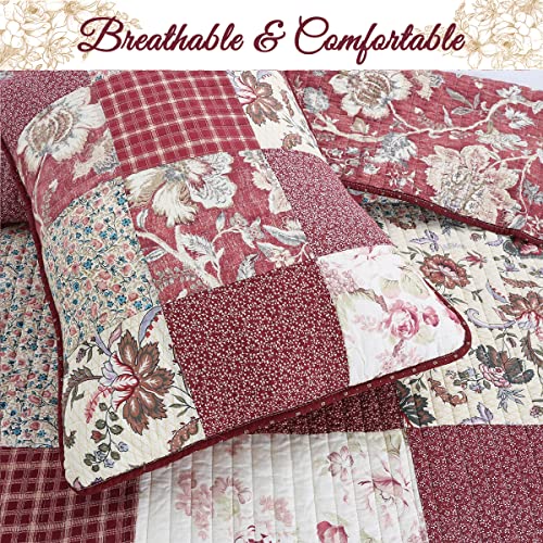Cozy Line Home Fashions Burgundy Wine Red Floral Paisley Patchwork 100% Cotton Reversible Quilt Bedding Set, Coverlet, Bedspread (Cottage & Country, Queen - 3 Piece)