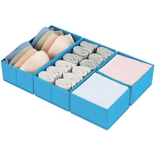 DIMJ Drawer Organizer Clothes, Underwear Drawer Organizer, Set of 4 Foldable Closet Fabric Drawer Dividers for Baby Socks, Belt, Tie (Light Grey)