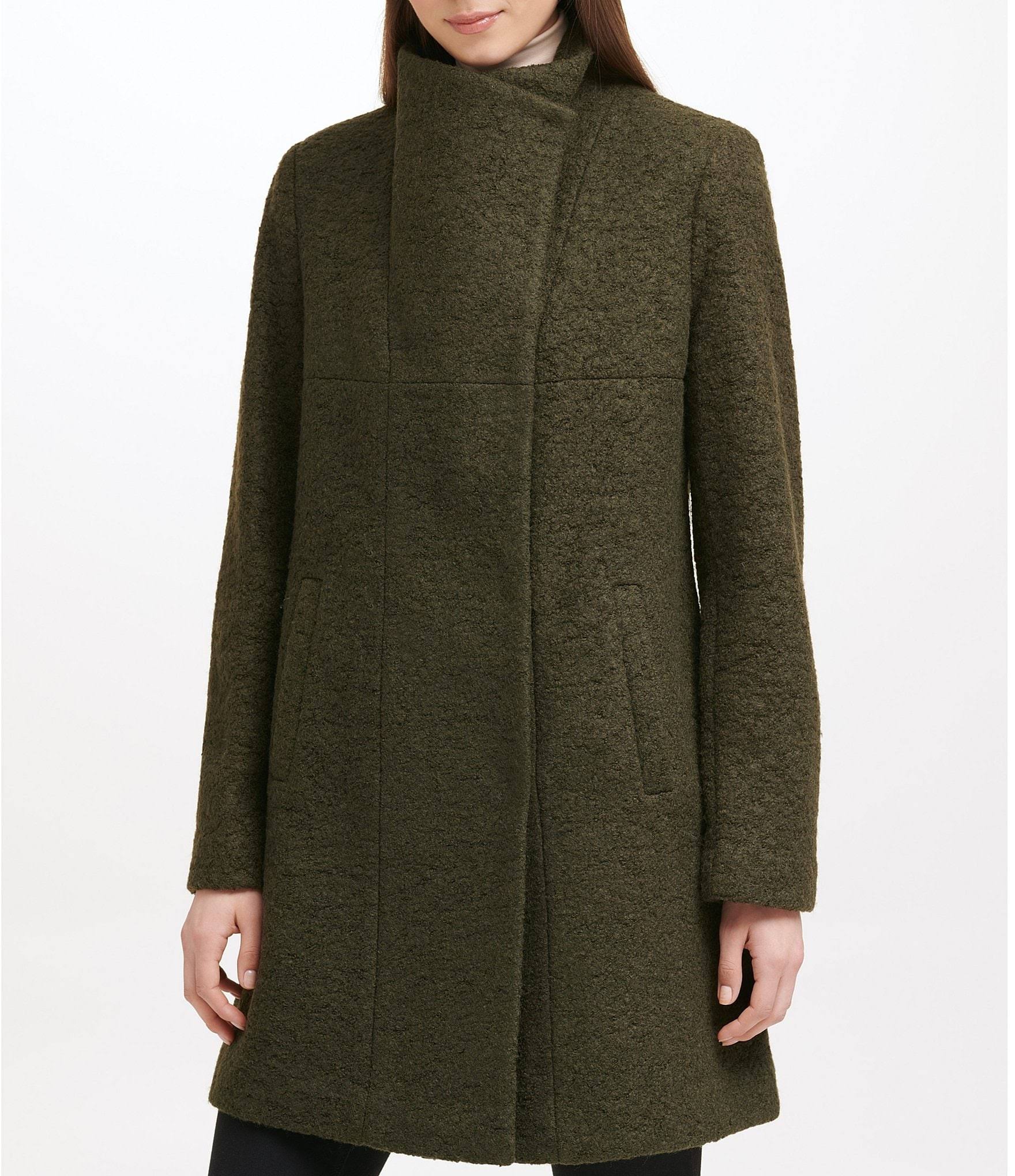 Kenneth Cole Asymmetrical Boucle Walker Coat - Ivy