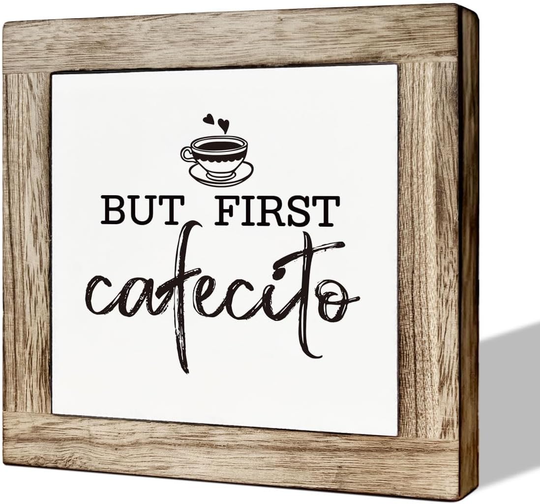 But First Cafecito Sign, Coffee Wood Sign, Wooden Signs for Home Decor, Funny Cute Coffee Decor, Tabletop Shelf Counter Decor, Office Coffee Bar Corner Shop Cafe Decoration, Coffee Lover Gift