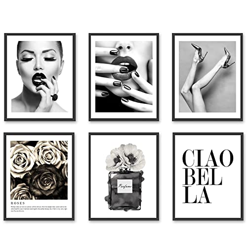 YIXIHOMPT Fashion Wall Art Bathroom Decor Prints Set of 6 Canvas Posters Pictures Photos Bathroom Artwork Black and White Modern Women Funny Bathroom Bedroom Wall Decor Unframed 8x10in